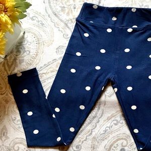 LuLaRoe Blue Polka Dot Print Kids Leggings, S/M